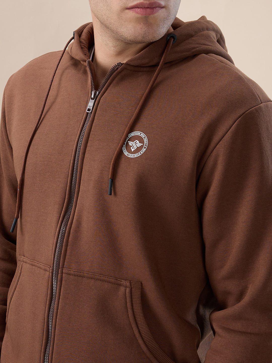 Brown Logo Zip Hoodie