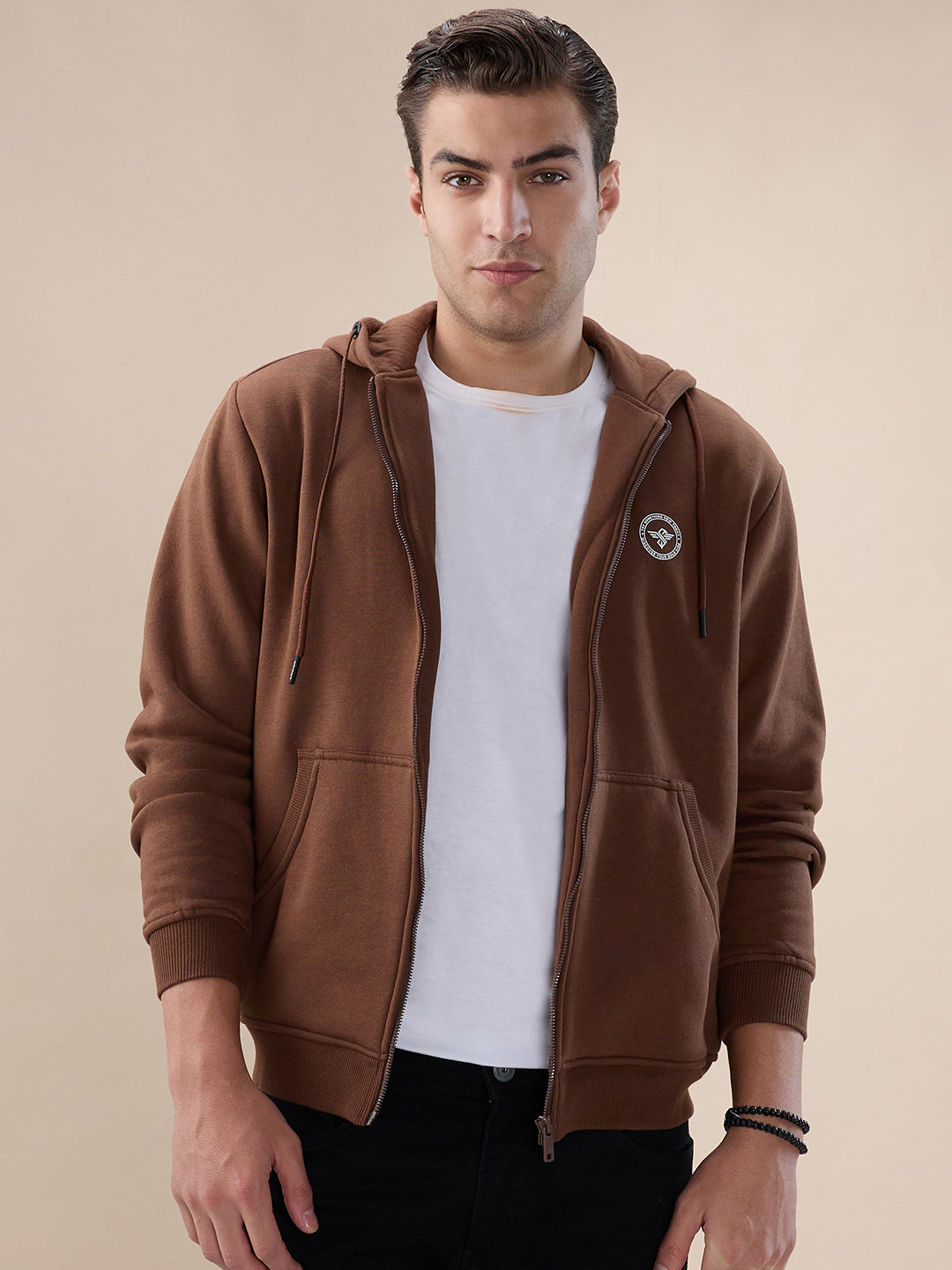 Brown Logo Zip Hoodie
