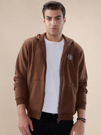 Brown Logo Zip Hoodie