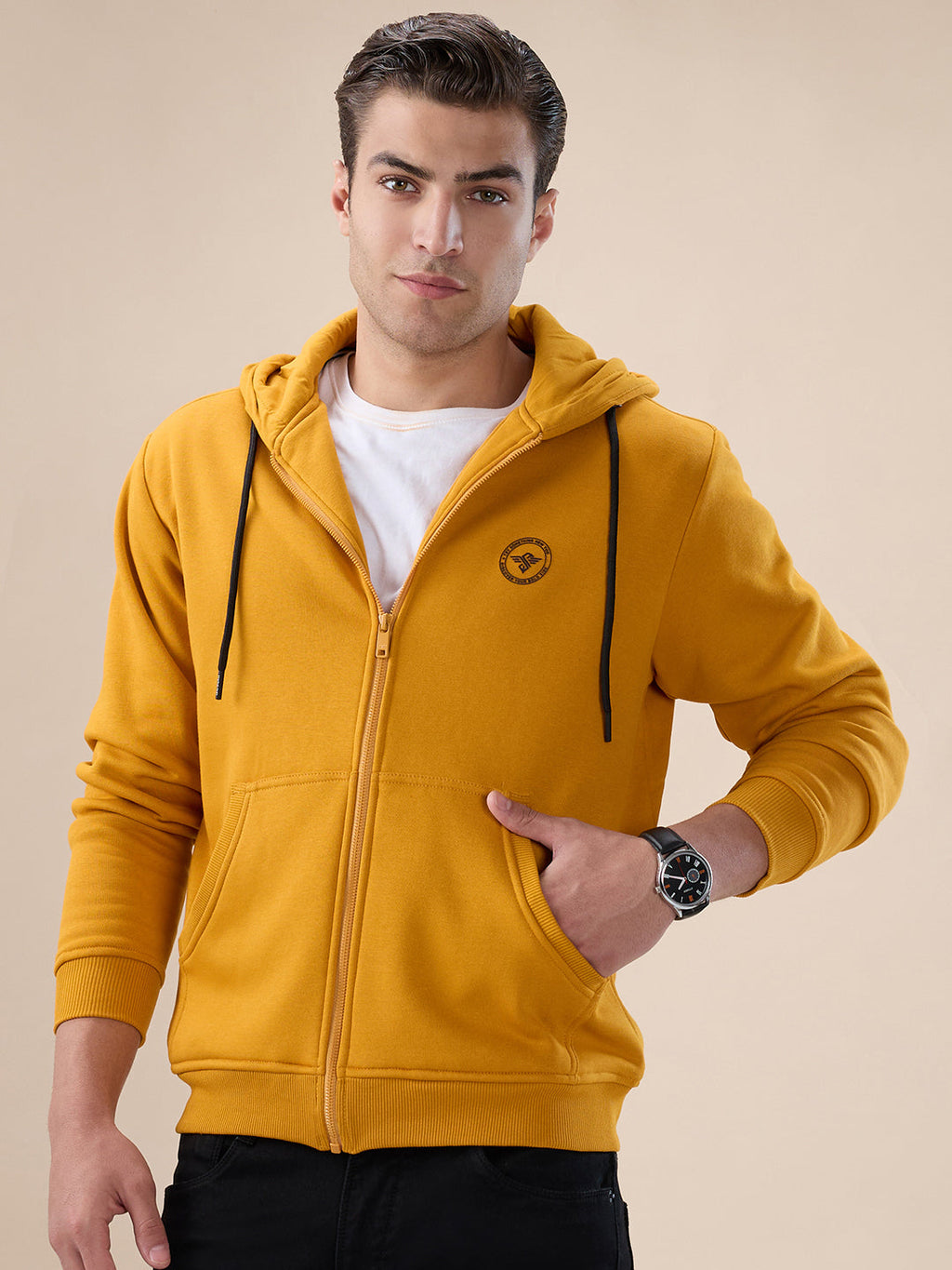 H. Mustard Logo Zip Hoodie
