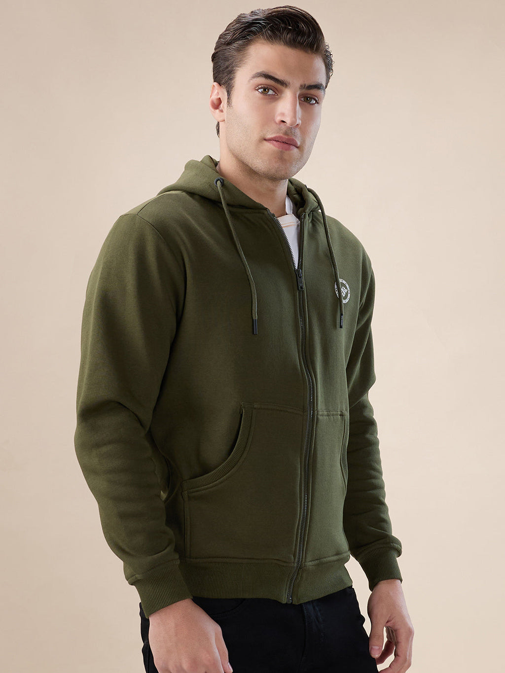 Olive Logo Zip Hoodie