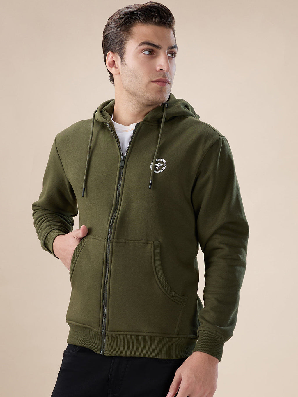 Olive Logo Zip Hoodie
