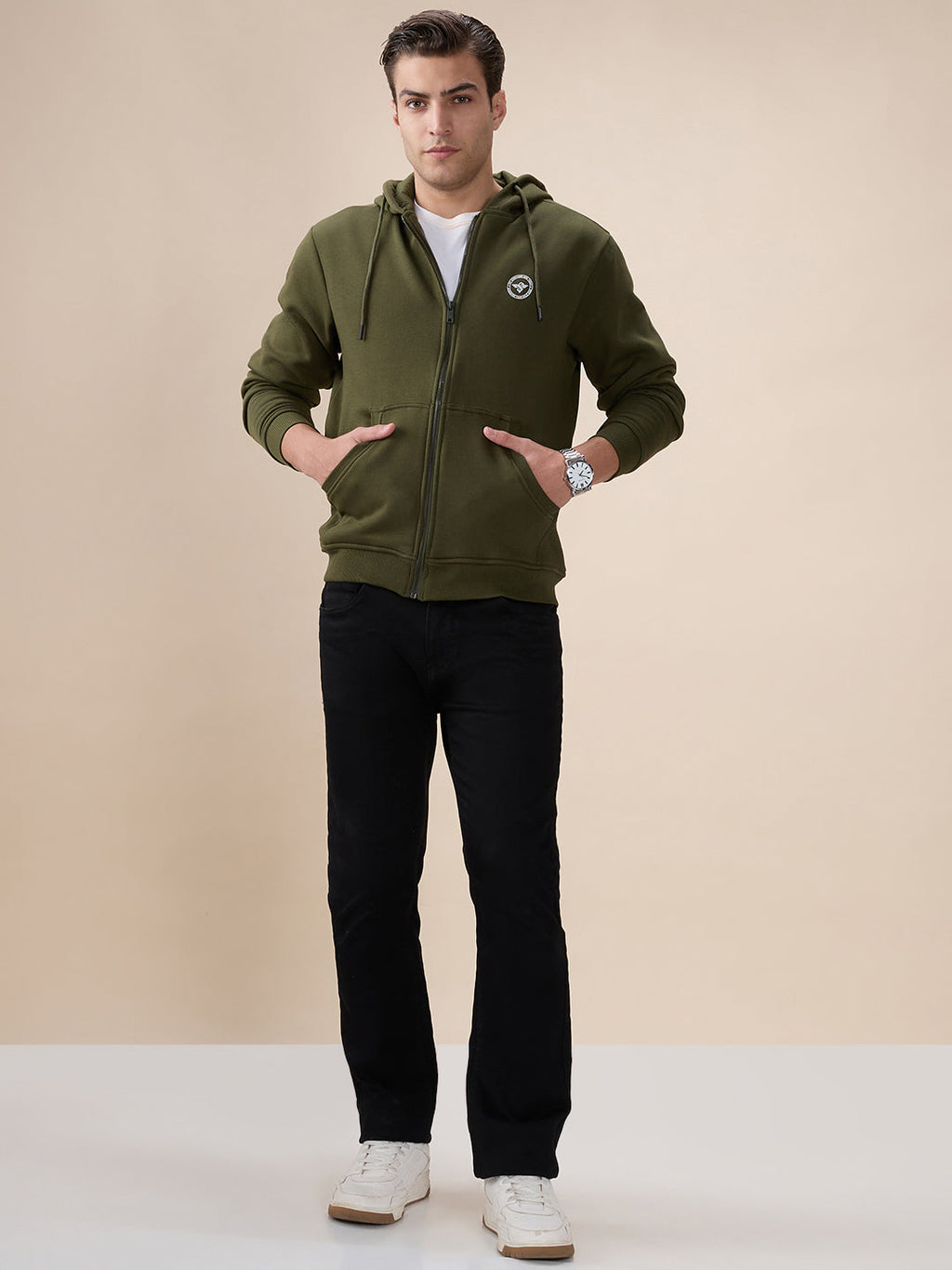 Olive Logo Zip Hoodie