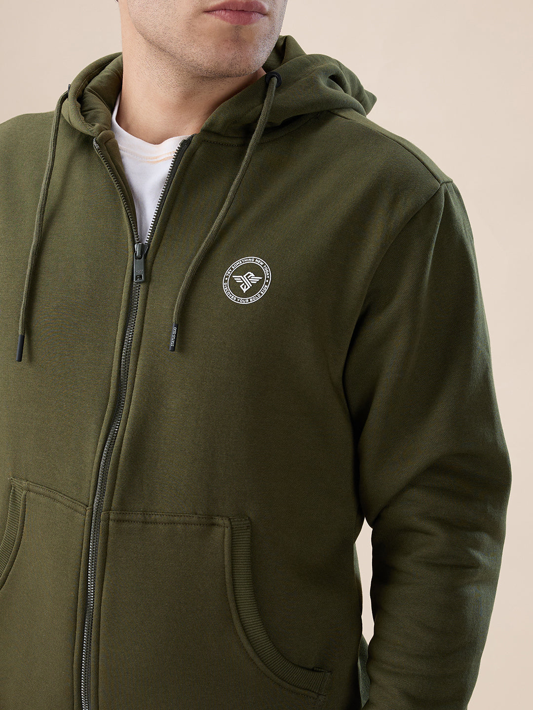 Olive Logo Zip Hoodie
