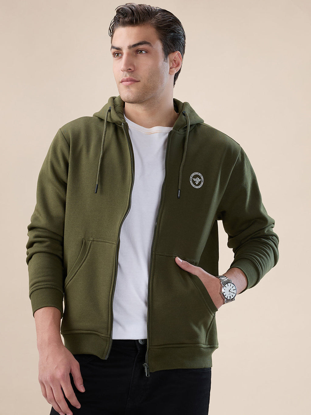 Olive Logo Zip Hoodie