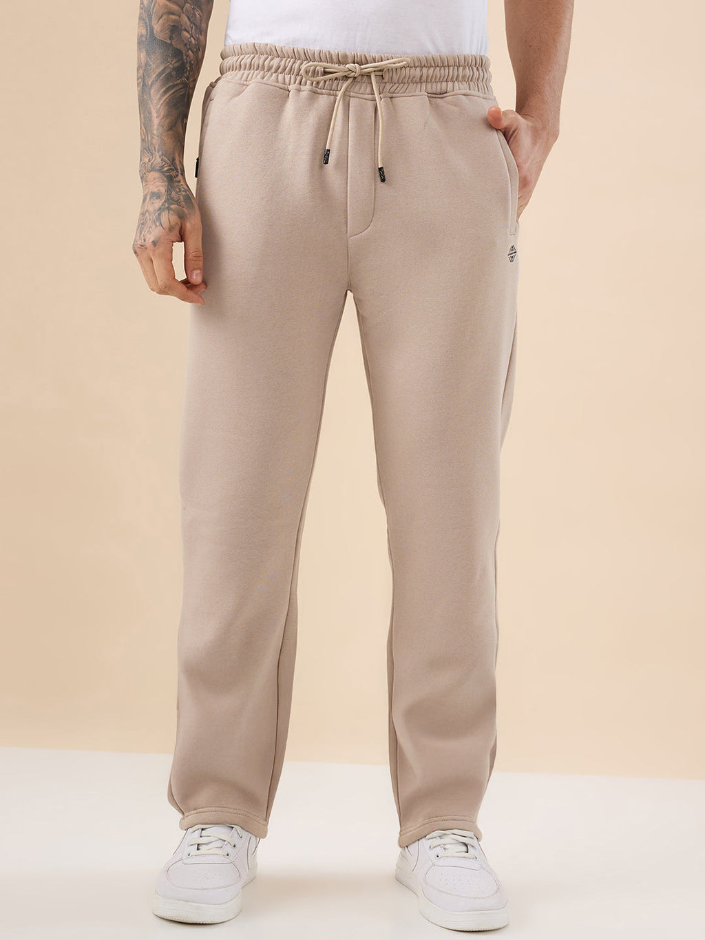 Status Quo Men's Solid Regular Fit Fleece Trackpant with Drawstring Waist With Logo