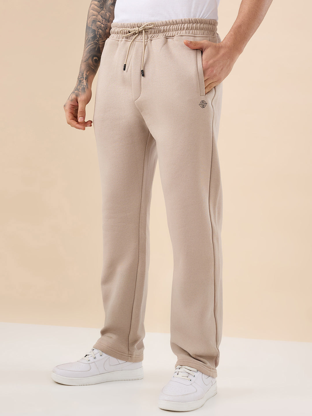 Status Quo Men's Solid Regular Fit Fleece Trackpant with Drawstring Waist With Logo