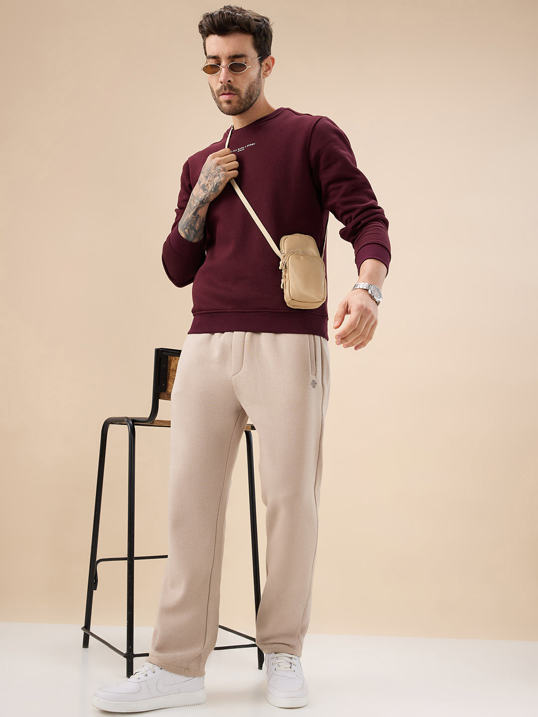 Status Quo Men's Solid Regular Fit Fleece Trackpant with Drawstring Waist With Logo