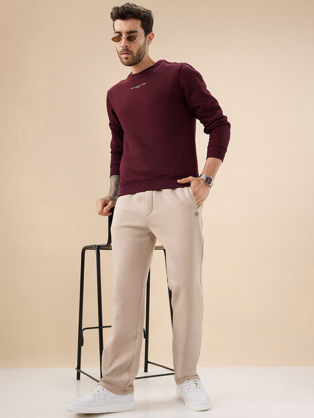 Status Quo Men's Solid Regular Fit Fleece Trackpant with Drawstring Waist With Logo