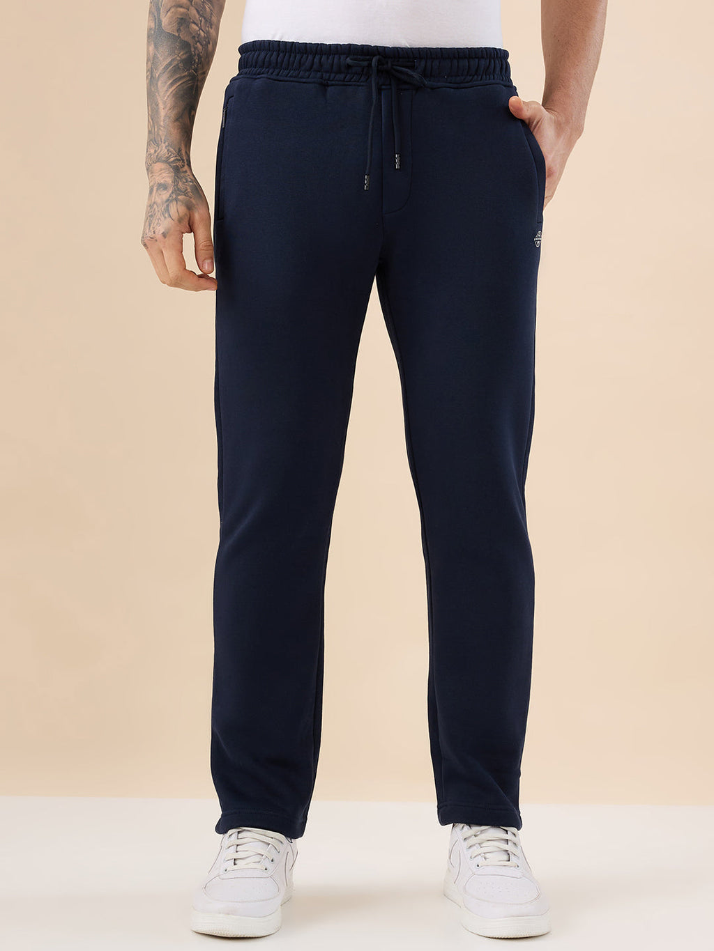 Men's Solid Regular Fit Fleece Trackpant with Drawstring Waist With Logo