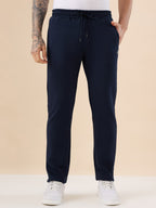 Men's Solid Regular Fit Fleece Trackpant with Drawstring Waist With Logo