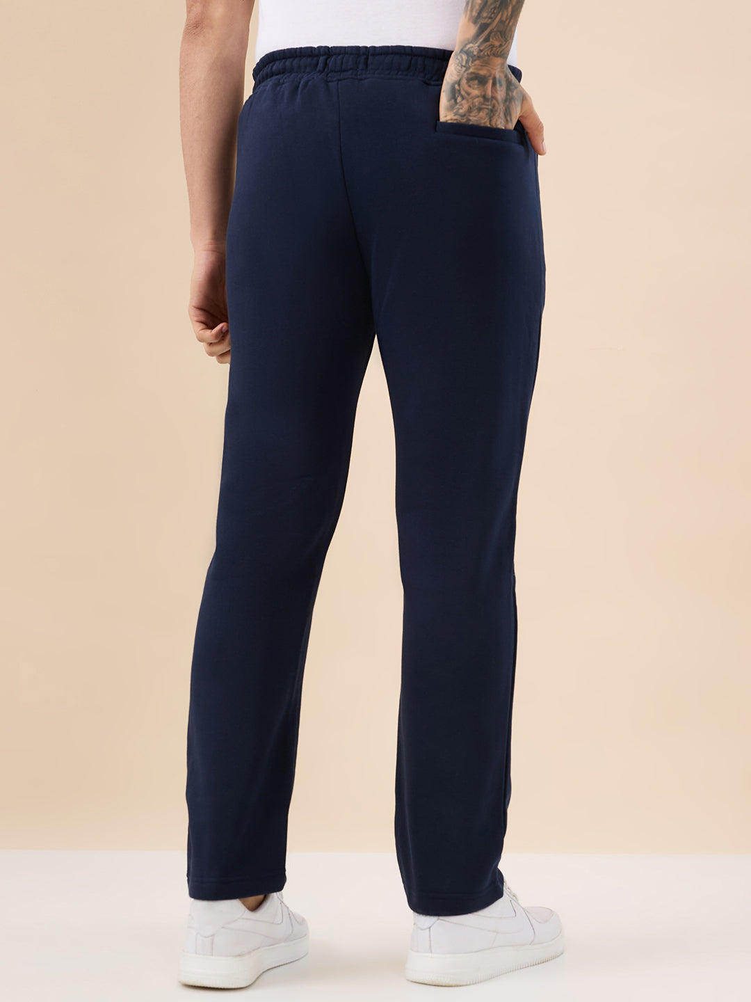 Men's Solid Regular Fit Fleece Trackpant with Drawstring Waist With Logo