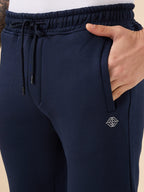 Men's Solid Regular Fit Fleece Trackpant with Drawstring Waist With Logo