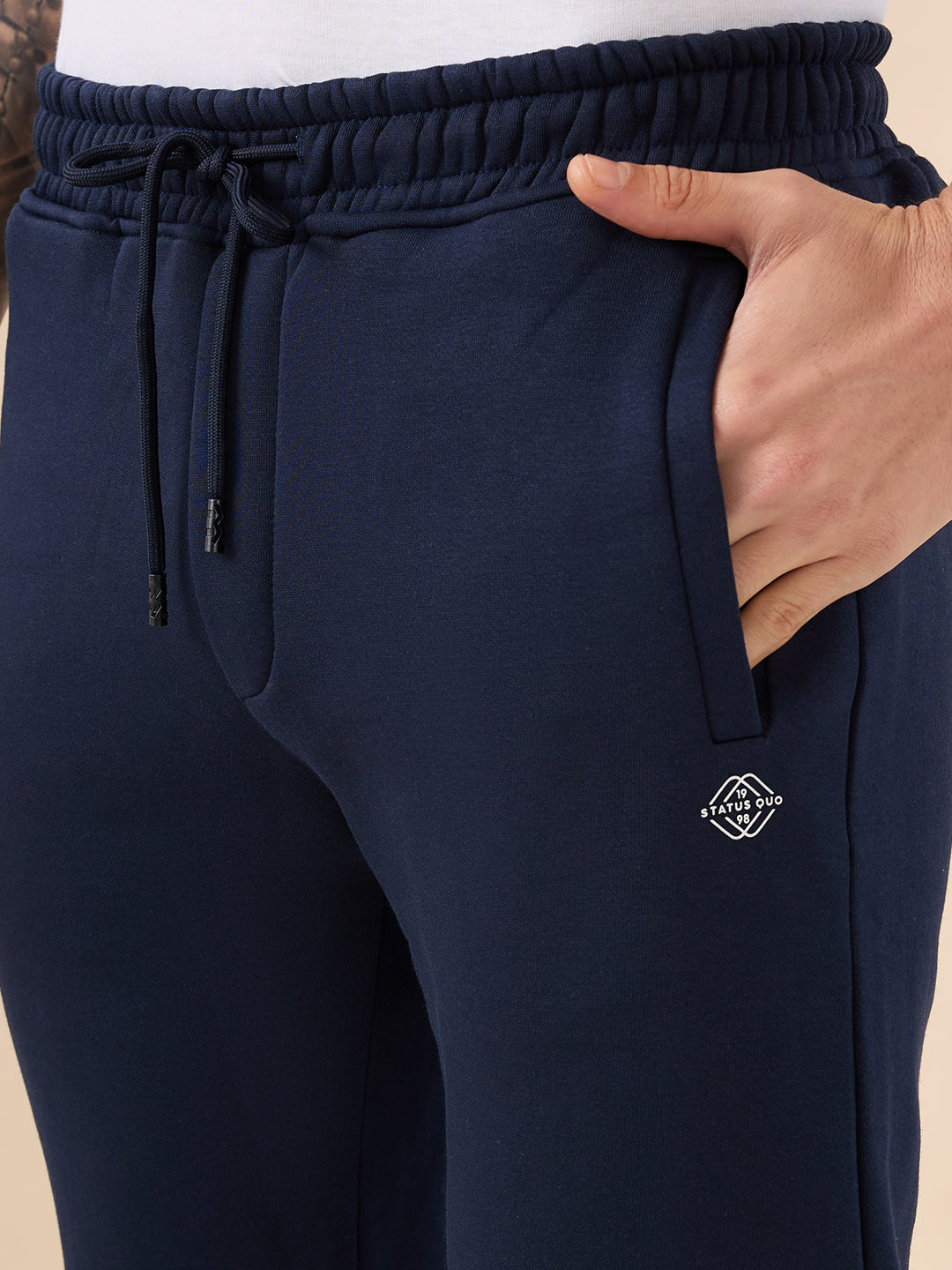 Men's Solid Regular Fit Fleece Trackpant with Drawstring Waist With Logo