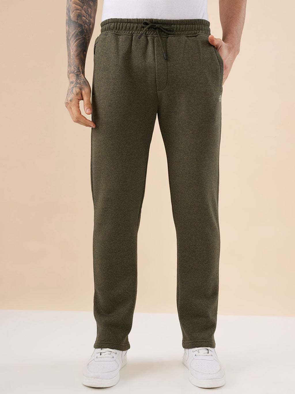 Men's Solid Regular Fit Fleece Trackpant with Drawstring Waist With Logo