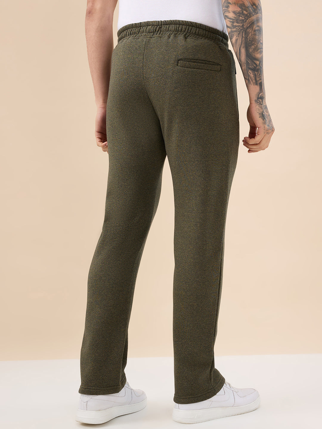 Men's Solid Regular Fit Fleece Trackpant with Drawstring Waist With Logo