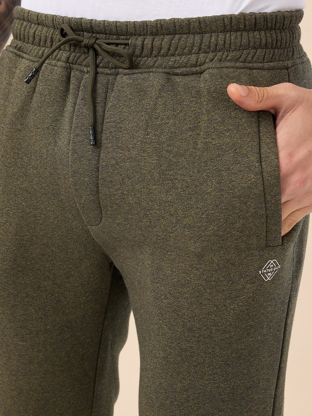 Men's Solid Regular Fit Fleece Trackpant with Drawstring Waist With Logo