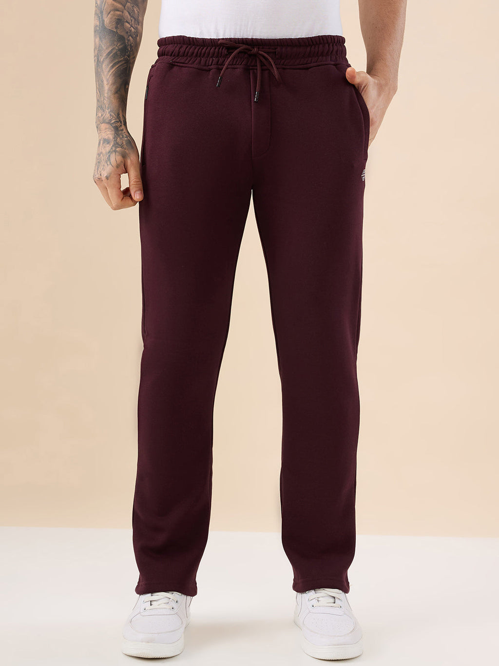Men's Solid Regular Fit Fleece Trackpant with Drawstring Waist With Logo