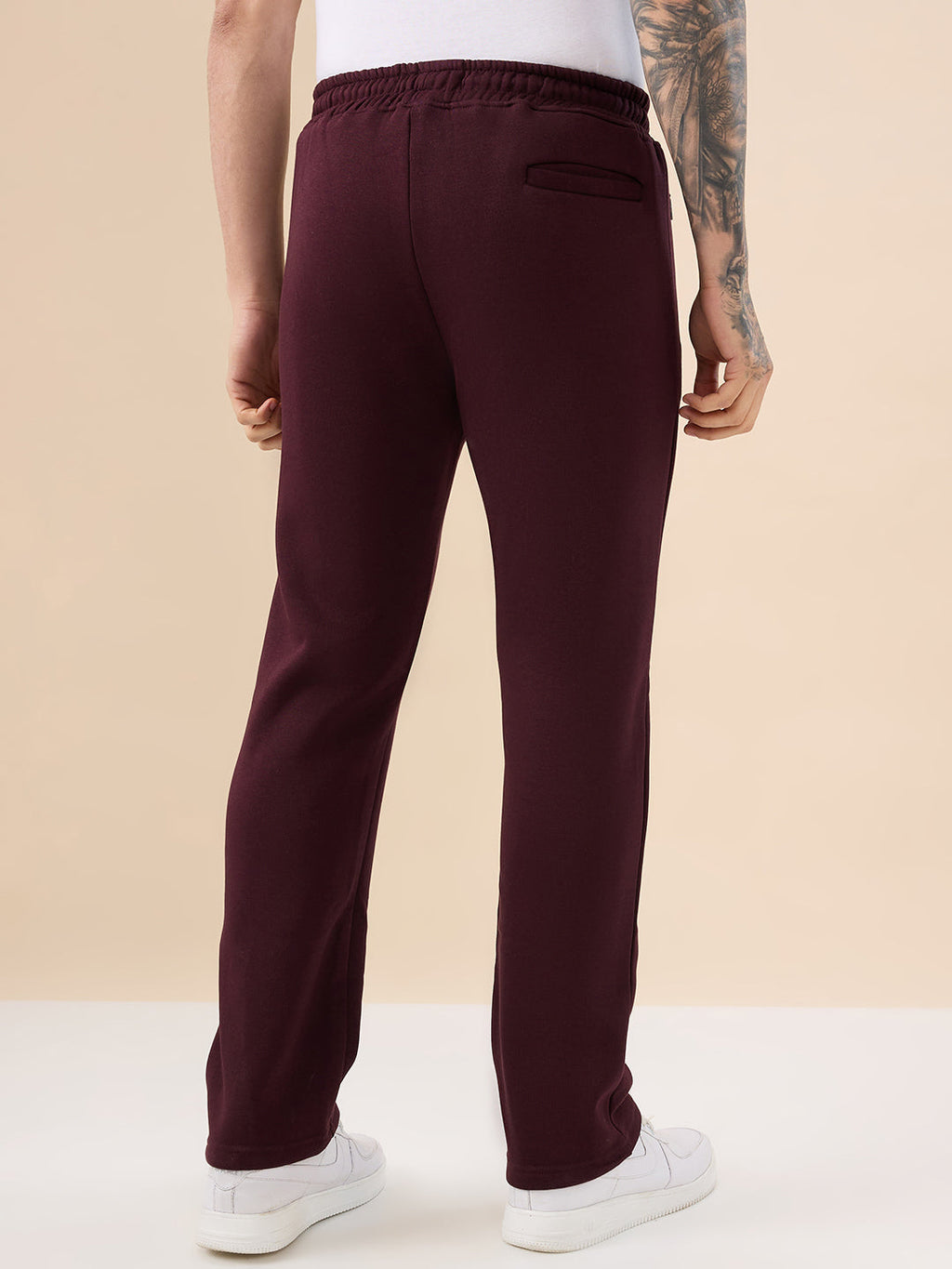 Men's Solid Regular Fit Fleece Trackpant with Drawstring Waist With Logo