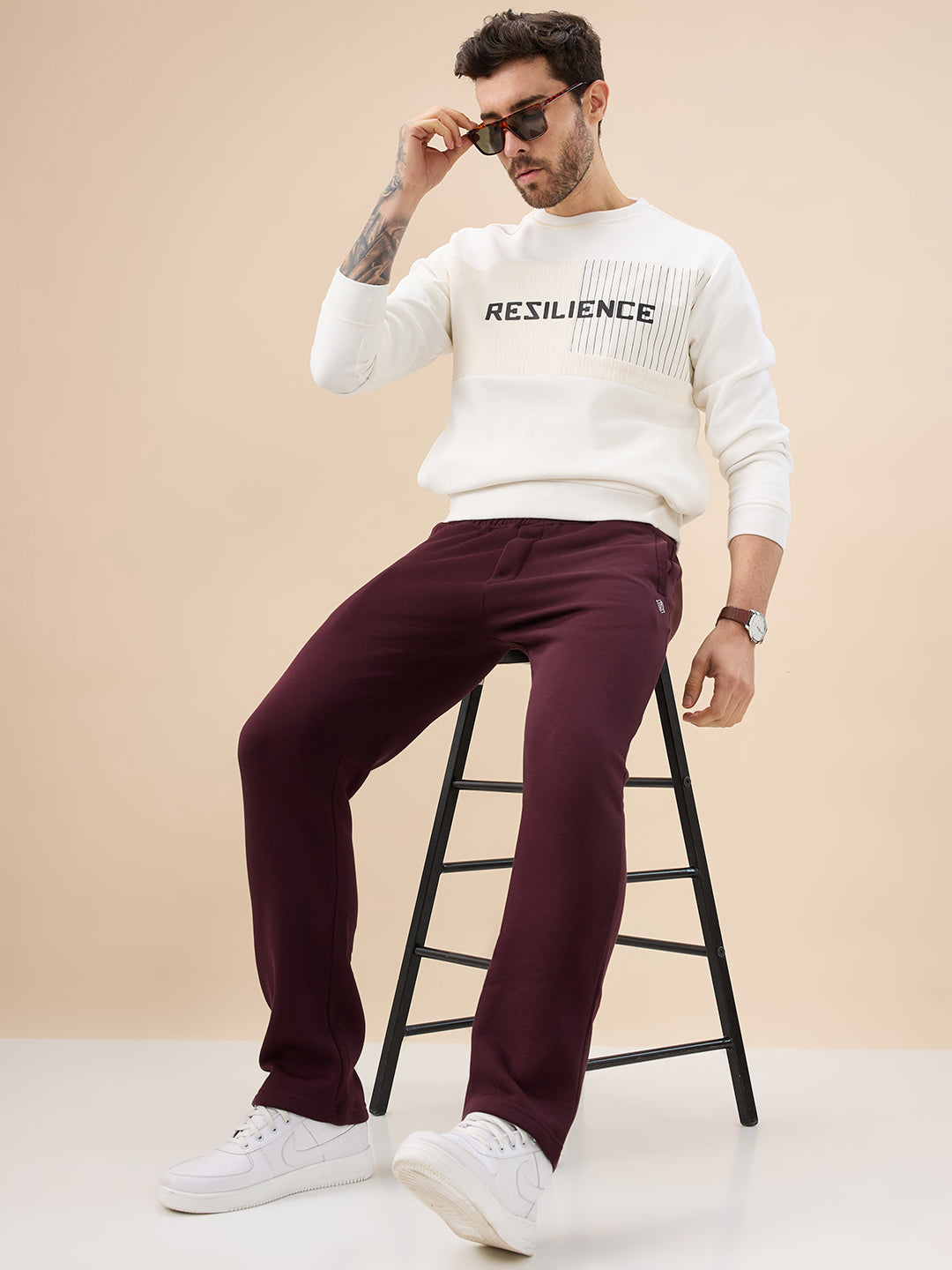 Men's Solid Regular Fit Fleece Trackpant with Drawstring Waist With Logo