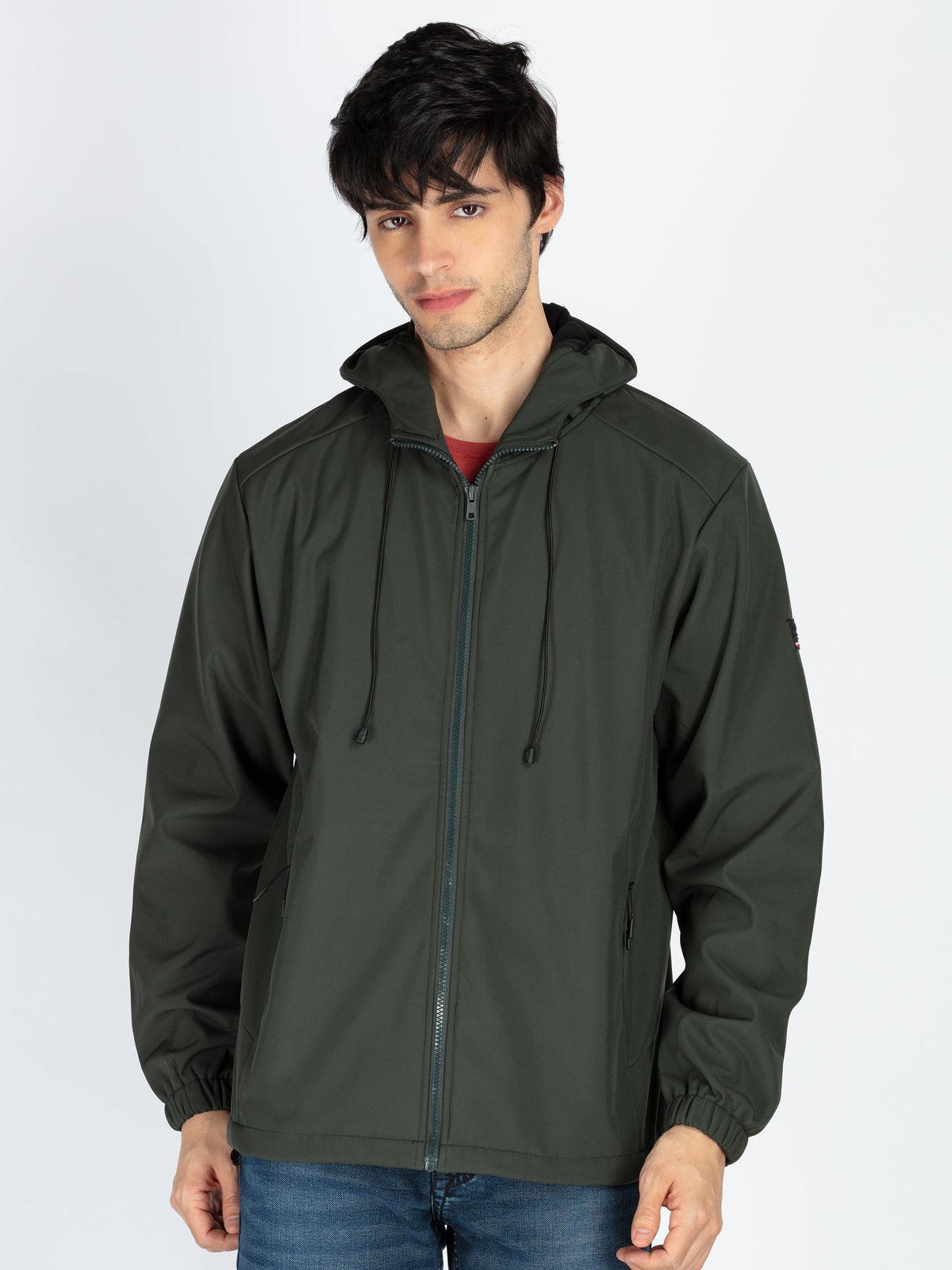 Mens Solid Hooded Jacket 3XL OLIVE JKT-24808-OLIVE