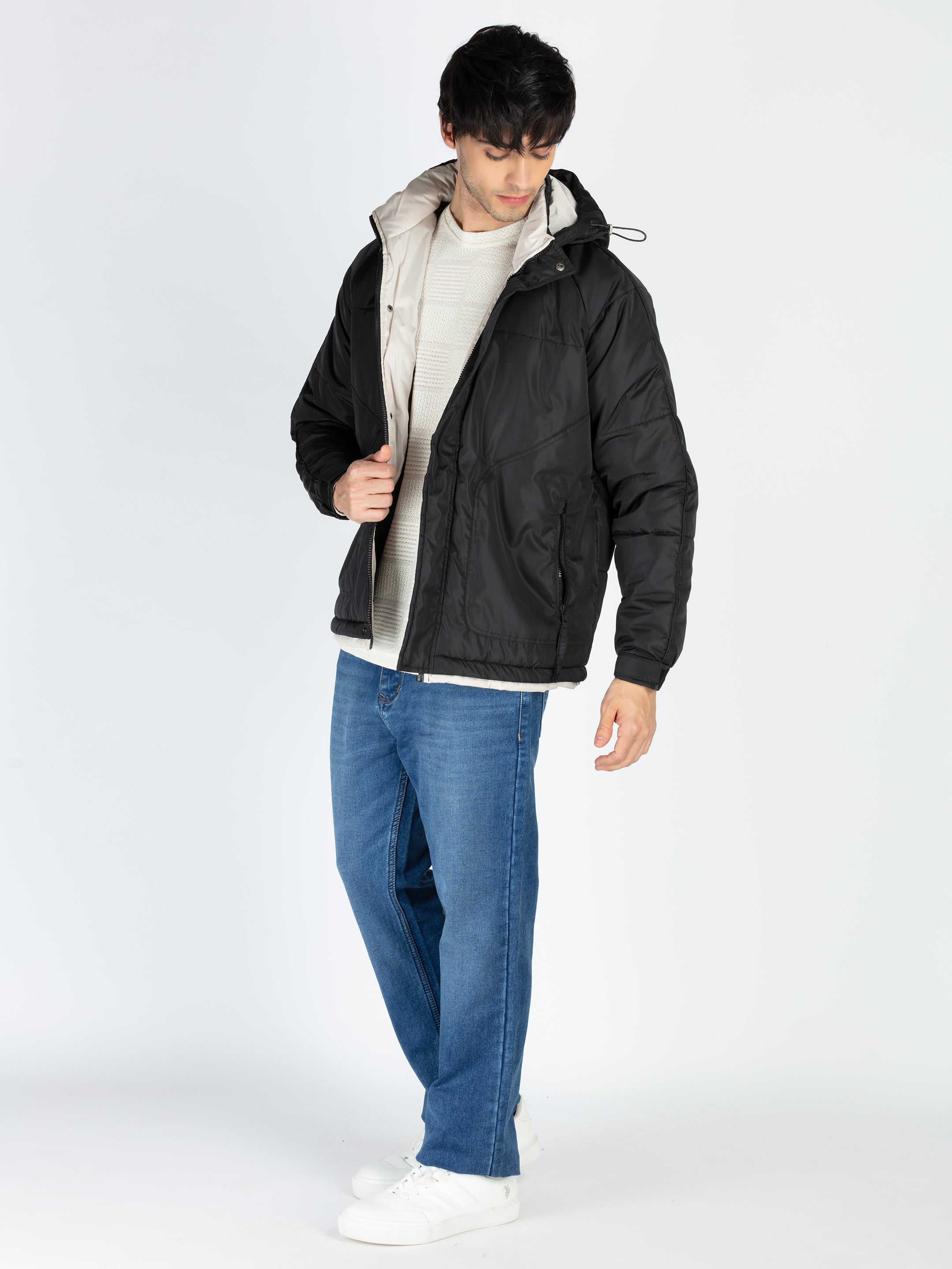 Mens Solid Hooded Jacket