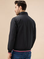 Mens Solid Zip-Front Regular Fit Jacket with Mock Collar