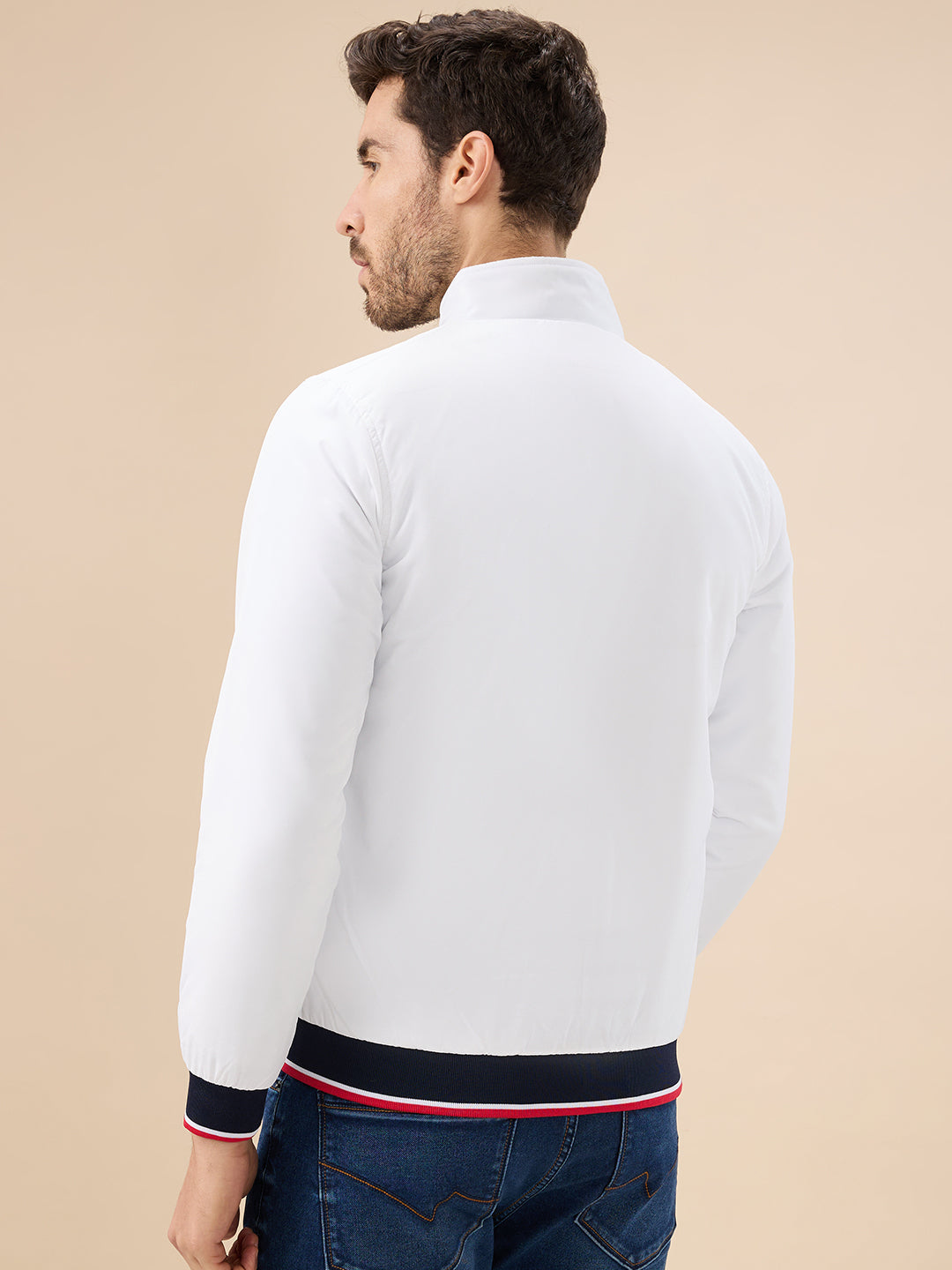 Men's Solid Zip-Front Regular Fit Jacket with Mock Collar