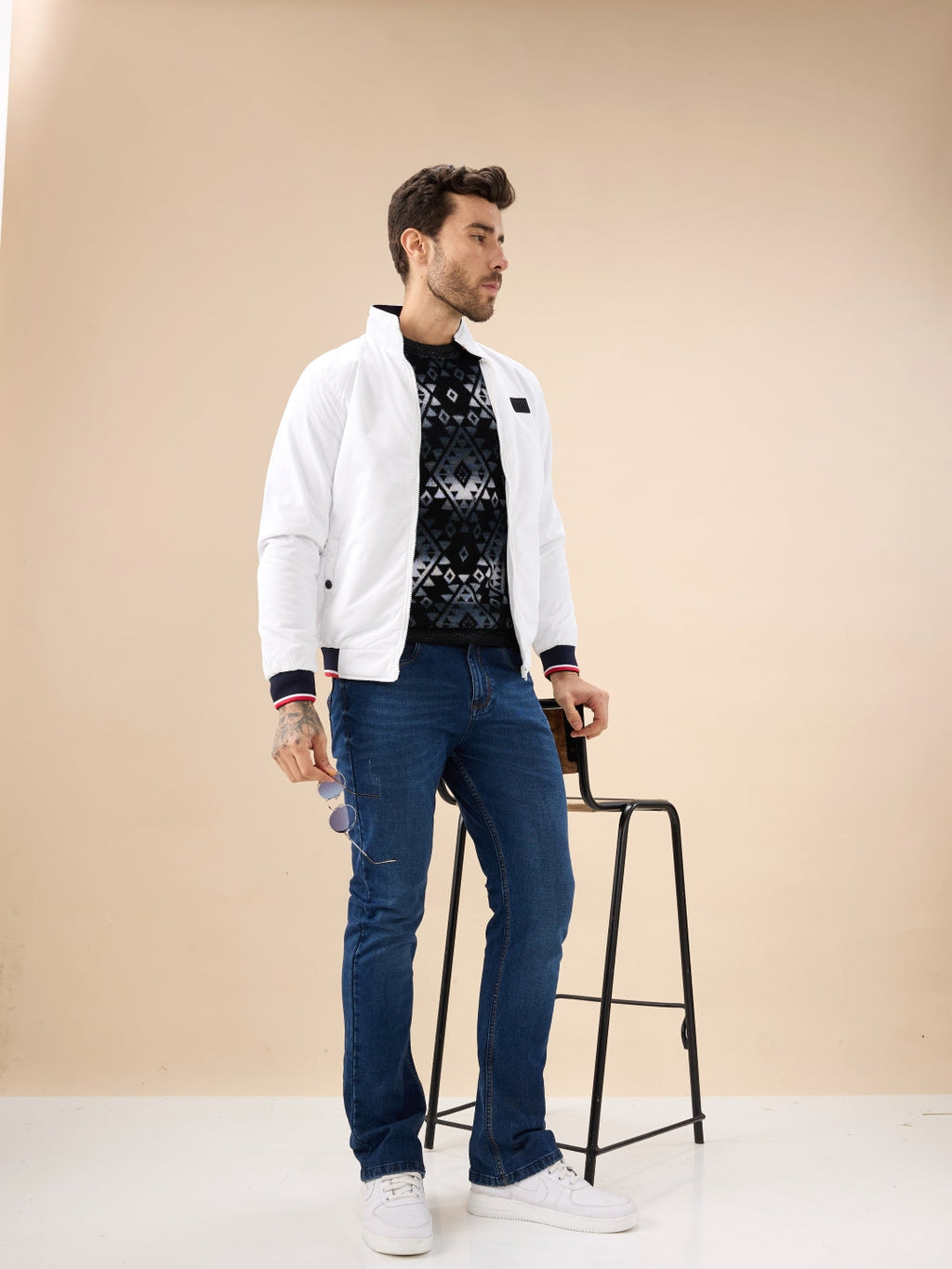Men's Solid Zip-Front Regular Fit Jacket with Mock Collar