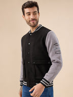 Men's Solid Full Sleeves with Typography Print Regualr Fit Varsity Jacket