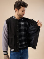 Men's Solid Full Sleeves with Typography Print Regualr Fit Varsity Jacket
