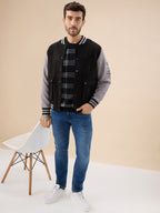 Men's Solid Full Sleeves with Typography Print Regualr Fit Varsity Jacket