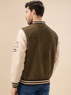 Men's Solid Full Sleeves with Typography Print Regualr Fit Varsity Jacket