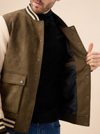 Men's Solid Full Sleeves with Typography Print Regualr Fit Varsity Jacket