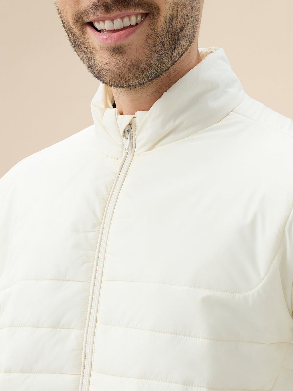Men's Solid Padded Full Sleeve Mock Collar Regular Fit Jacket