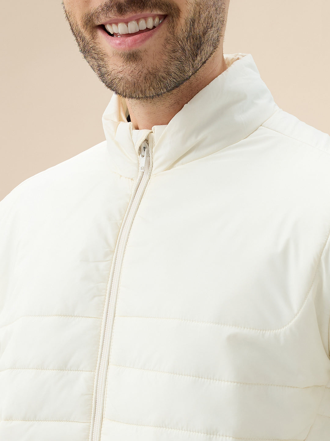 Men's Solid Padded Full Sleeve Mock Collar Regular Fit Jacket
