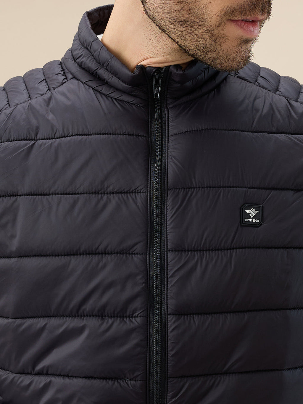 Mens Solid Padded Sleeveless Mock Collar Regular Fit Jacket