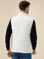 Mens Solid Padded Sleeveless Mock Collar Regular Fit Jacket