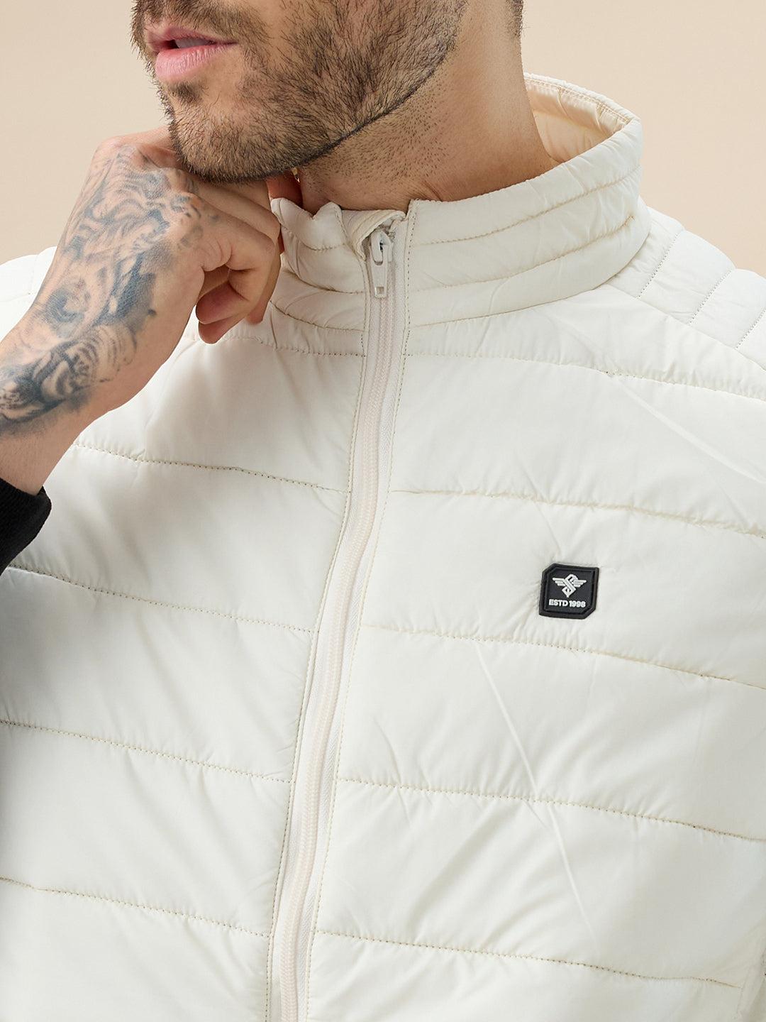 Mens Solid Padded Sleeveless Mock Collar Regular Fit Jacket