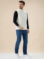 Mens Solid Padded Sleeveless Mock Collar Regular Fit Jacket