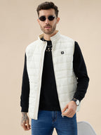 Mens Solid Padded Sleeveless Mock Collar Regular Fit Jacket