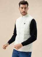 Mens Solid Padded Sleeveless Mock Collar Regular Fit Jacket