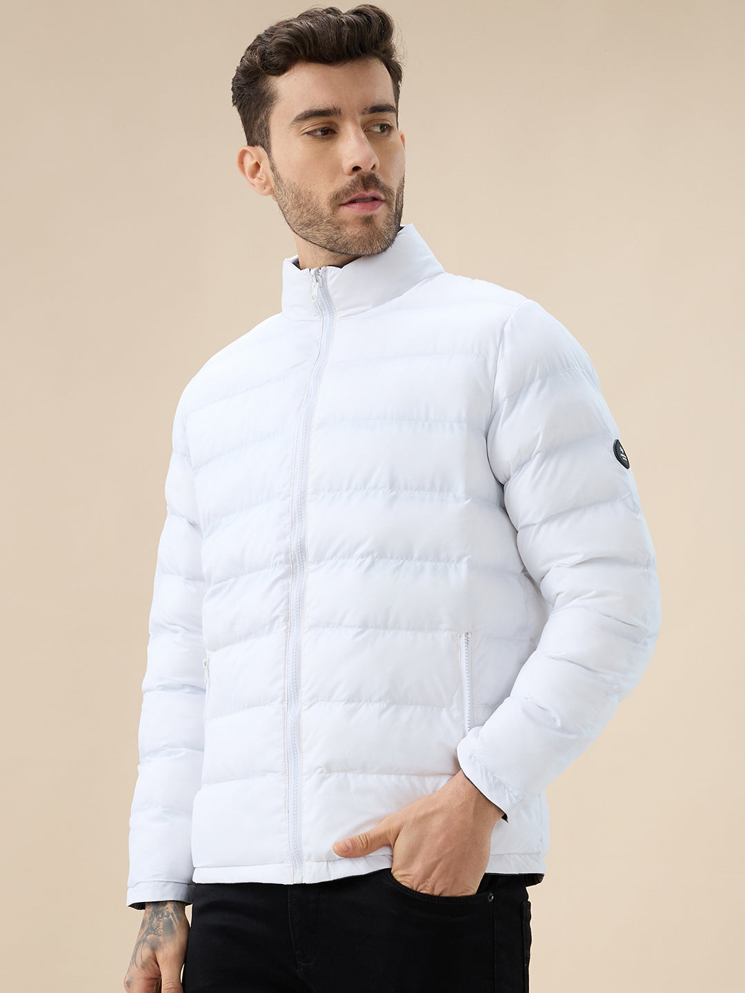 Men's Solid Full Sleeve Mock Collar Regular Fit Reversible Jacket Secondary image