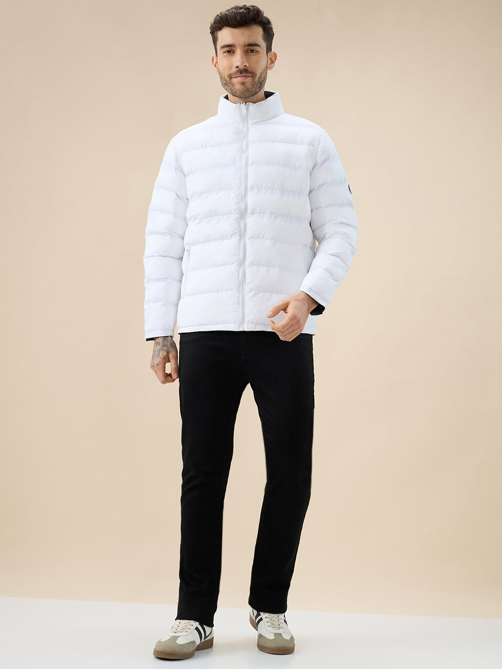 Men's Solid Full Sleeve Mock Collar Regular Fit Reversible Jacket