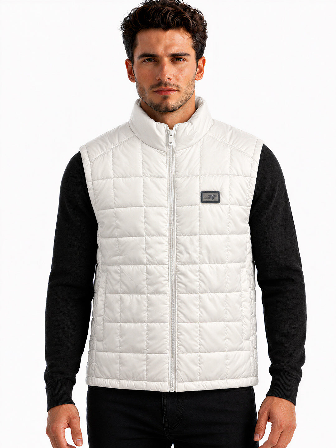 Men's Solid Mock Collar Sleeveless Regular Fit Quilted Jacket