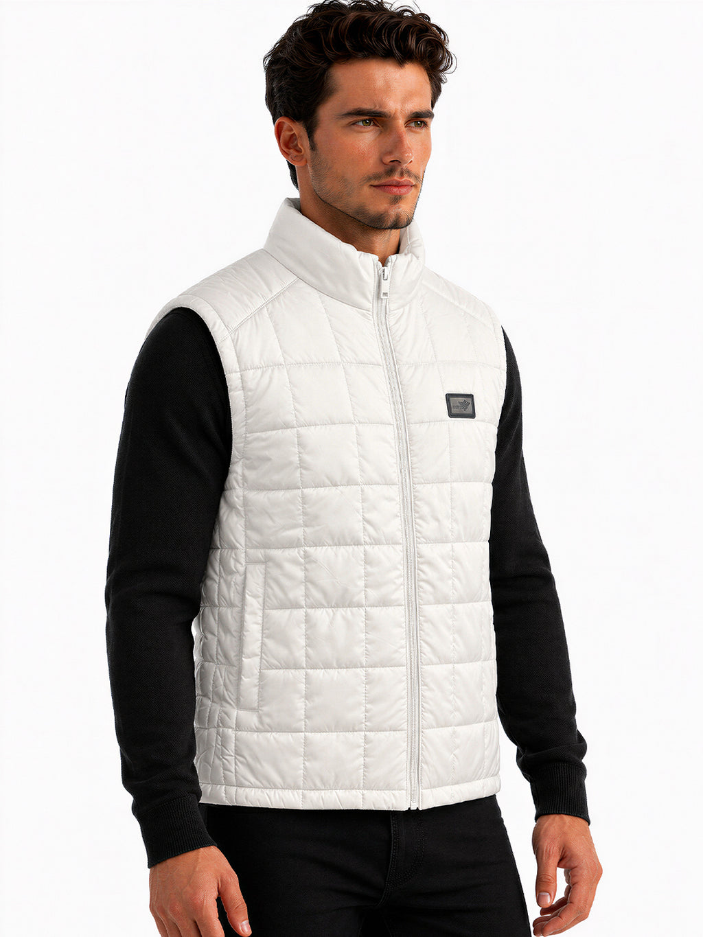 Men's Solid Mock Collar Sleeveless Regular Fit Quilted Jacket