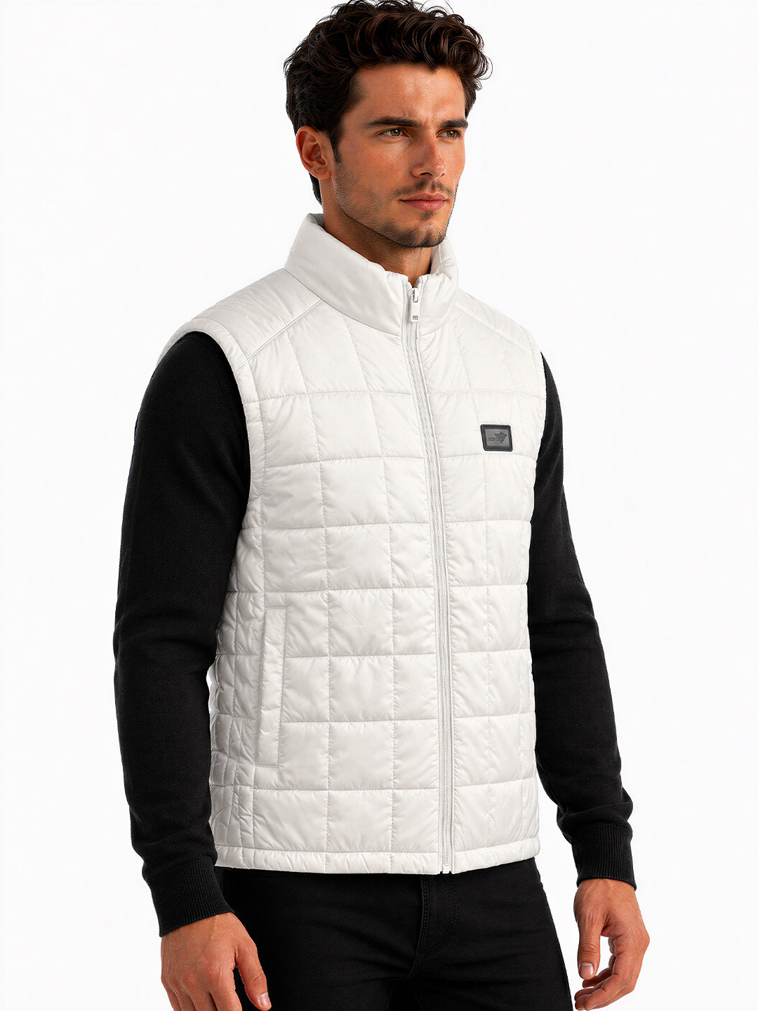 Men's Solid Mock Collar Sleeveless Regular Fit Quilted Jacket