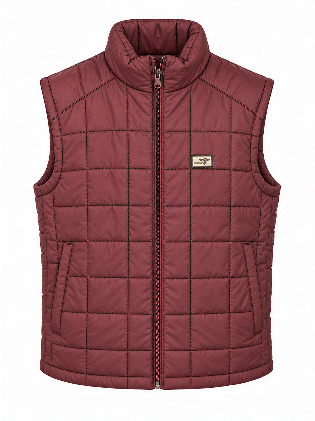 Men's Solid Mock Collar Sleeveless Regular Fit Quilted Jacket