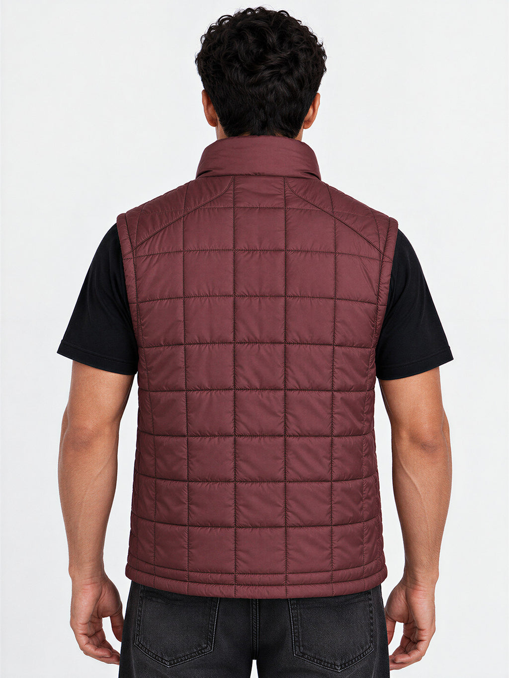 Men's Solid Mock Collar Sleeveless Regular Fit Quilted Jacket