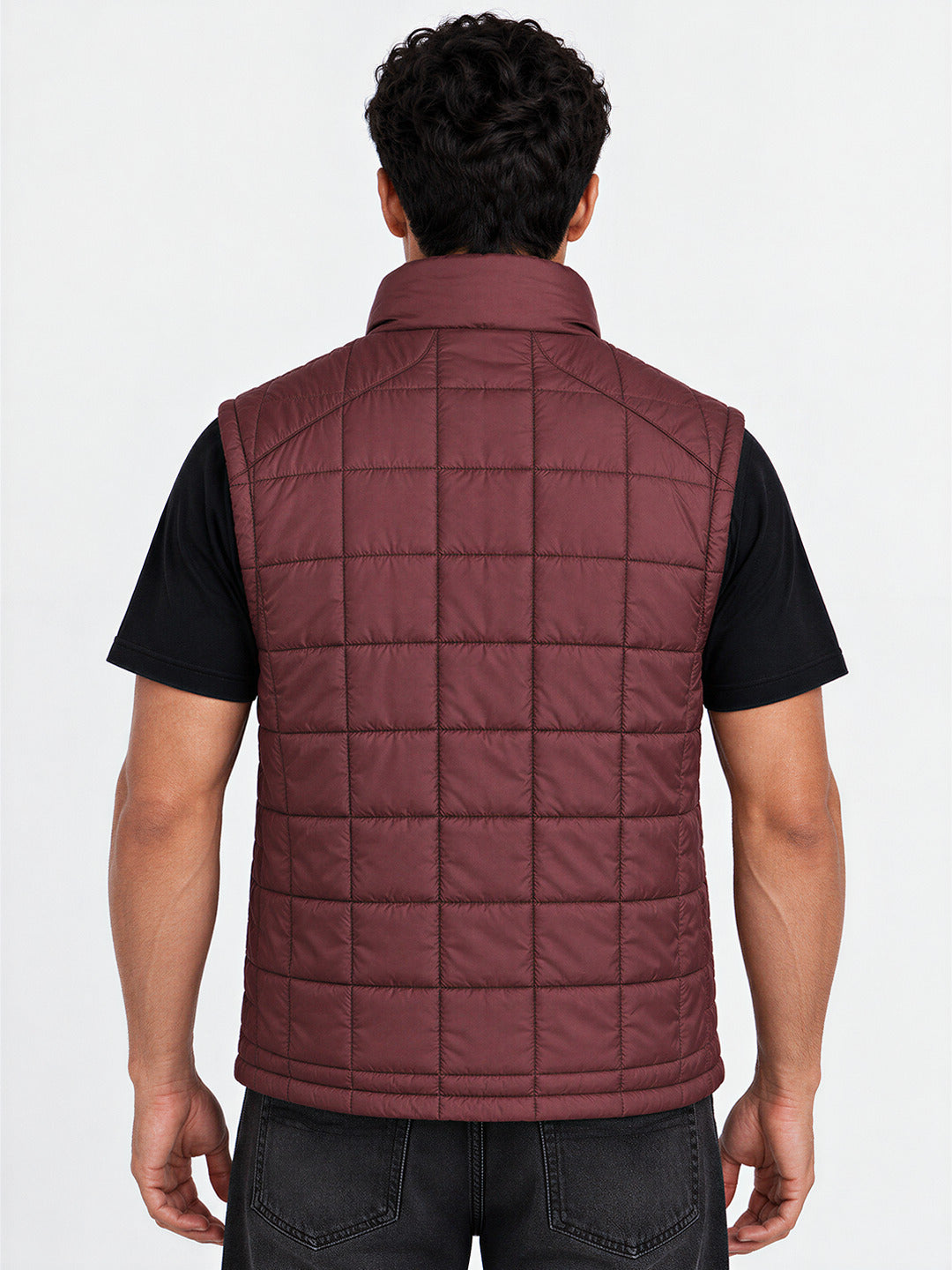 Men's Solid Mock Collar Sleeveless Regular Fit Quilted Jacket
